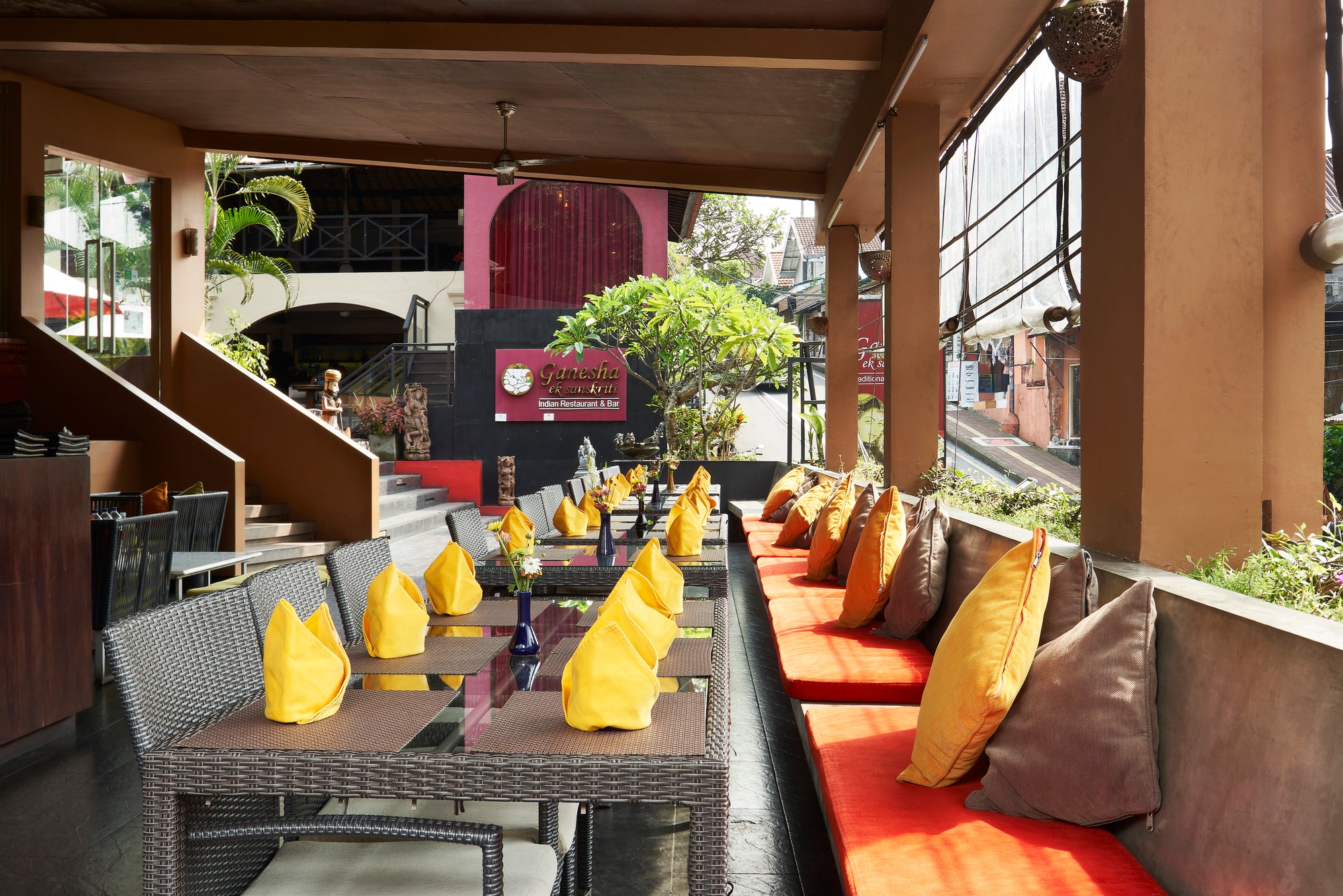 Ganesha Ek Sanskriti, a traditional Indian Restaurant in Ubud, Bali, offers a warm and inviting dining atmosphere with ample seating