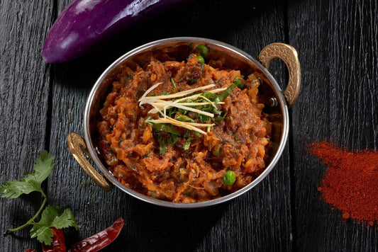 Flavorful Baingan Ka Bharta, a smoky eggplant dish roasted and mashed with spices