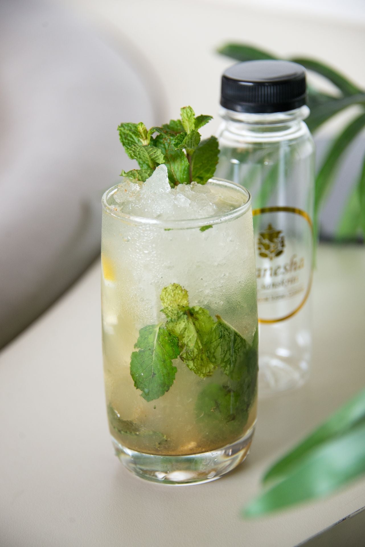 A refreshing glass of Ganesha Lemonade, a traditional Indian lemonade with a twist of mint